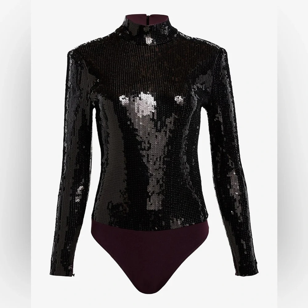 Express NWT Plum Sequin Mock Neck Bodysuit - XS But Fits Like. Small or Medium